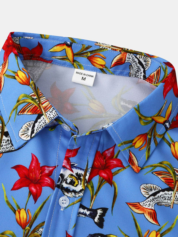 Men’s Floral Print Design Sleeve Beach Vacation Shirt