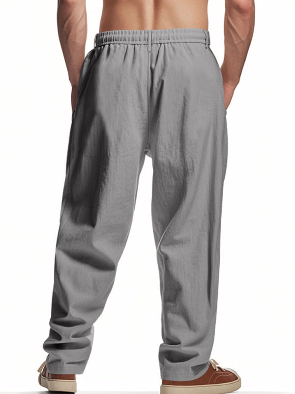 Gray drawstring pants from Men’s Grey Breathable Linen Loose Casual Trousers collection