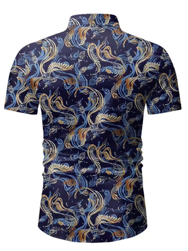Men’s Hawaiian Shirt Button Down Shirts Short-Sleeve Work Shirt Spread Collar Tops