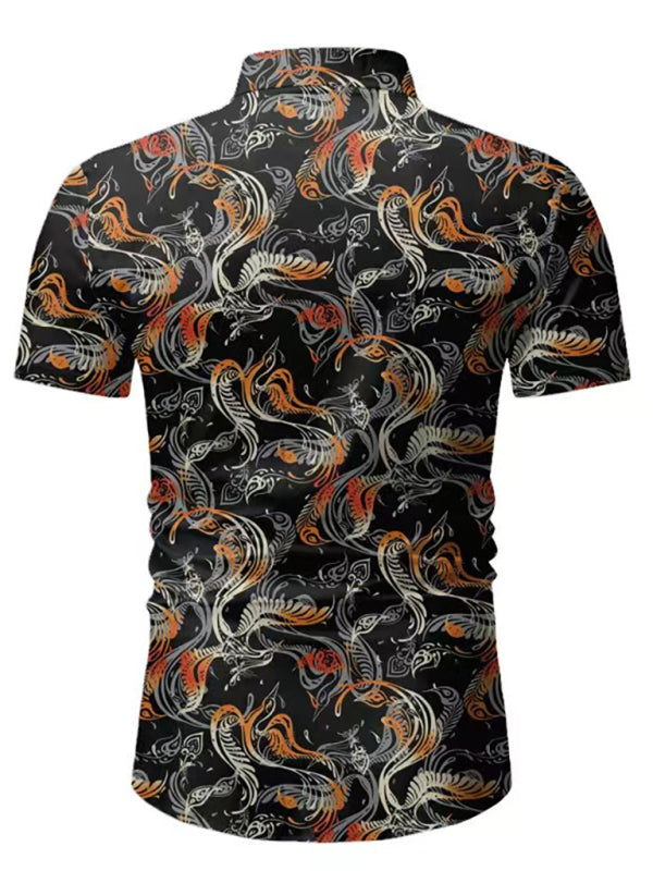 Men’s Hawaiian Shirt Button Down Shirts Short-Sleeve Work Shirt Spread Collar Tops