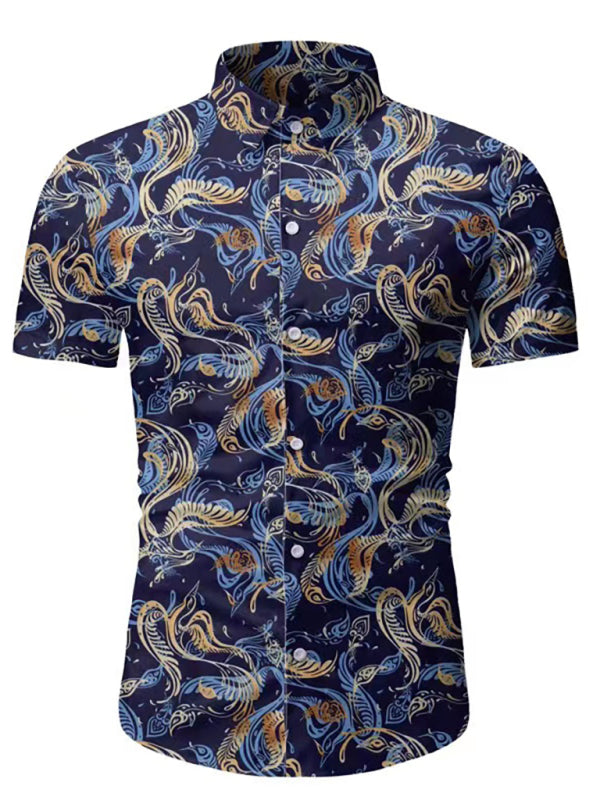 Men’s Hawaiian Shirt Button Down Shirts Short-Sleeve Work Shirt Spread Collar Tops - Blue / M
