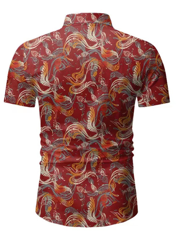 Men’s Hawaiian Shirt Button Down Shirts Short-Sleeve Work Shirt Spread Collar Tops