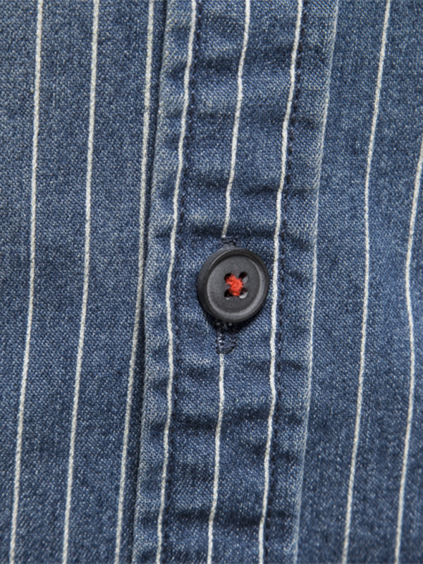 Men’s Heavy Washed Distressed Striped Denim Shirt