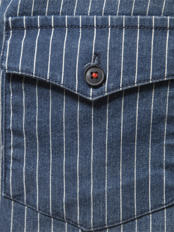 Men’s Heavy Washed Distressed Striped Denim Shirt