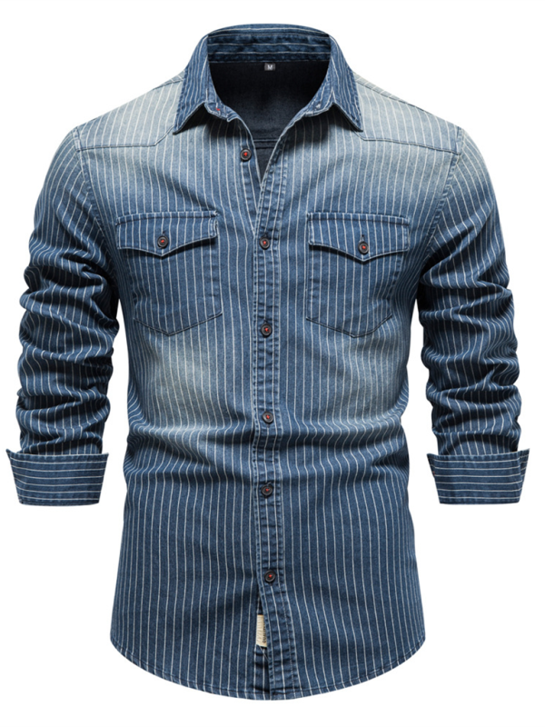 Men’s Heavy Washed Distressed Striped Denim Shirt - Champlain color / S