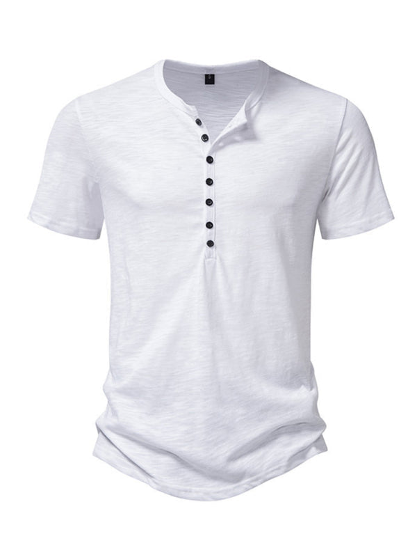 Men’s Henley Casual Fashion Basic Short Sleeve T-Shirt - White / S