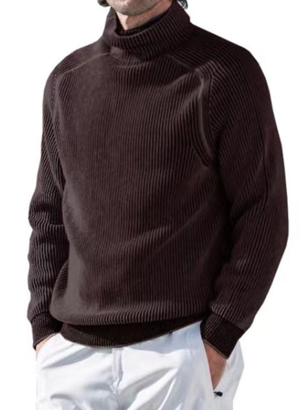 Men’s high collar casual long sleeve knitted top - Coffee / M