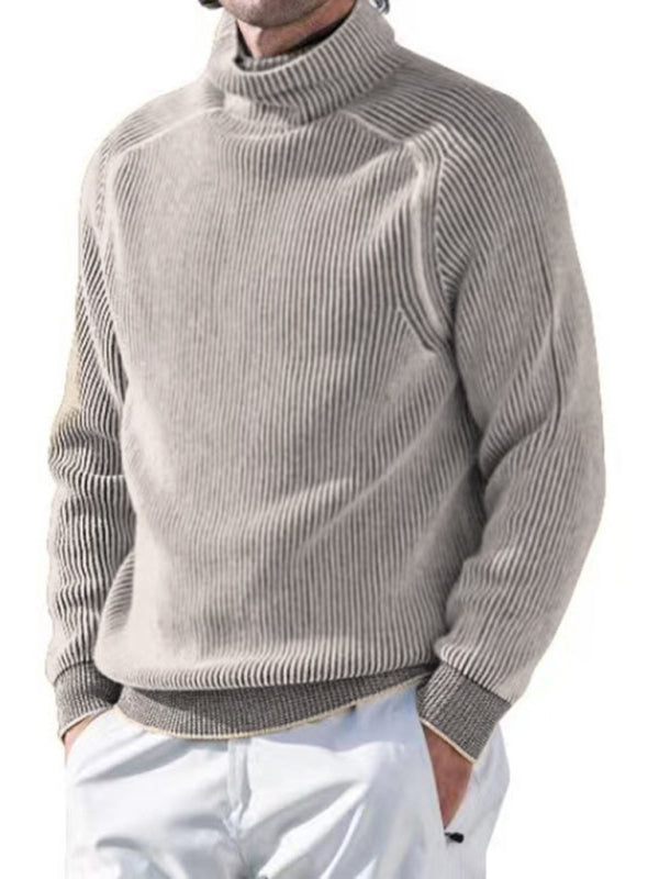 Men’s high collar casual long sleeve knitted top - Khaki / M