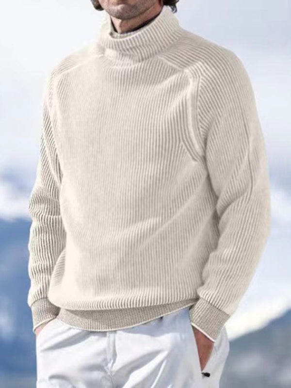 Men’s high collar casual long sleeve knitted top - White / M