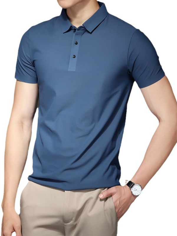 Men’s high elastic non-marking ice silk lapel short-sleeved quick-drying polo shirt - Blue grey / XS
