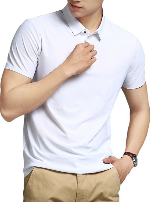 Men’s high elastic non-marking ice silk lapel short-sleeved quick-drying polo shirt - White / XS