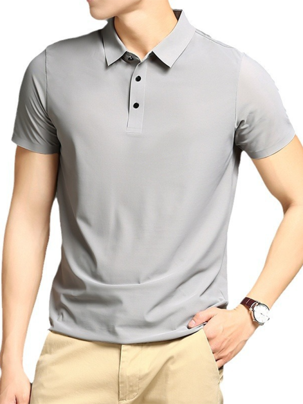 Men’s high elastic non-marking ice silk lapel short-sleeved quick-drying polo shirt - Misty grey / XS
