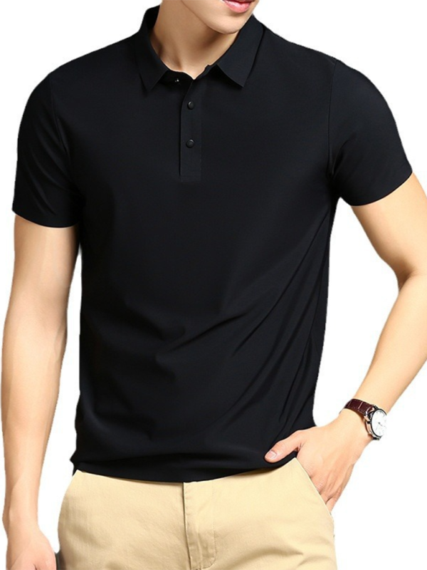Men’s high elastic non-marking ice silk lapel short-sleeved quick-drying polo shirt - Black / XS