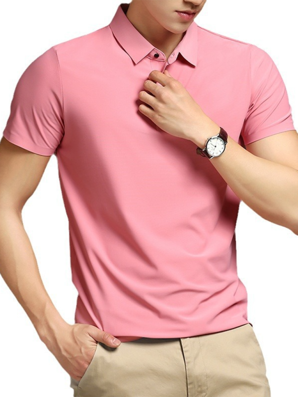 Men’s high elastic non-marking ice silk lapel short-sleeved quick-drying polo shirt - Peach / XS