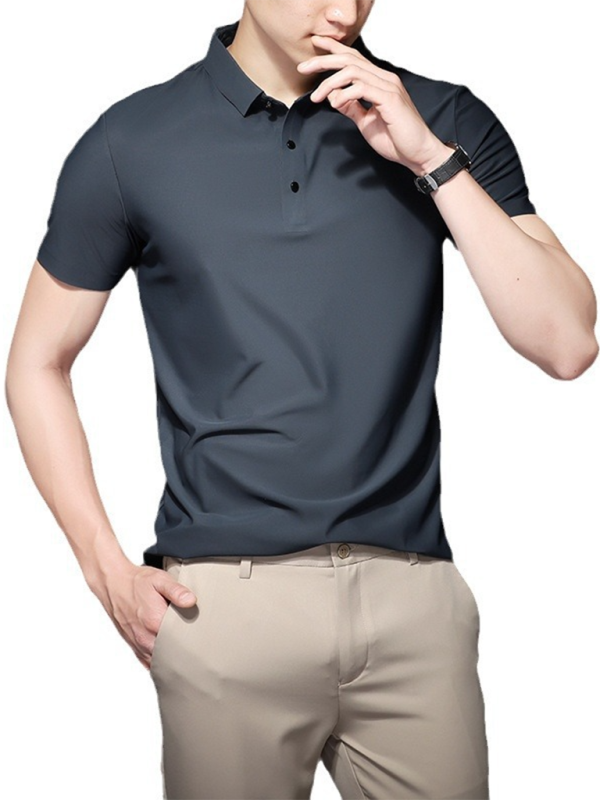 Men’s high elastic non-marking ice silk lapel short-sleeved quick-drying polo shirt - Charcoal grey / XS