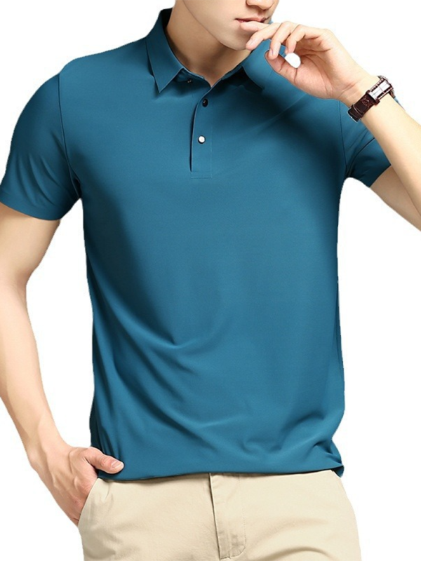 Men’s high elastic non-marking ice silk lapel short-sleeved quick-drying polo shirt - Peacock blue / XS