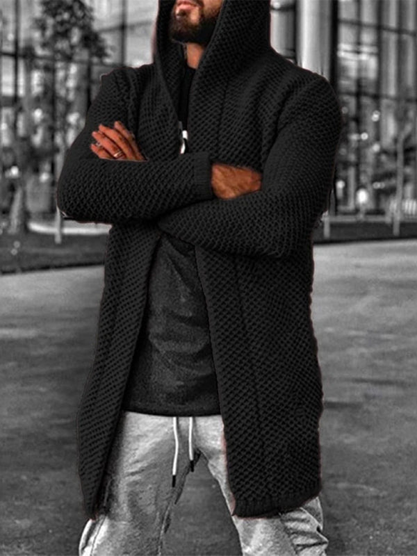 Men’s hooded long sleeve knitted sweater cardigan - Black / S