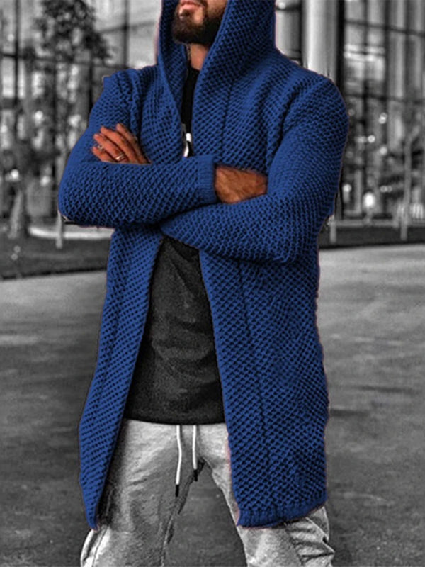 Men’s hooded long sleeve knitted sweater cardigan - Blue / S