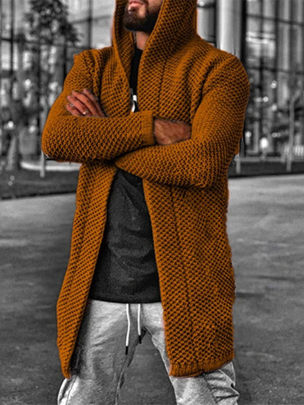Men’s hooded long sleeve knitted sweater cardigan - Brown / S