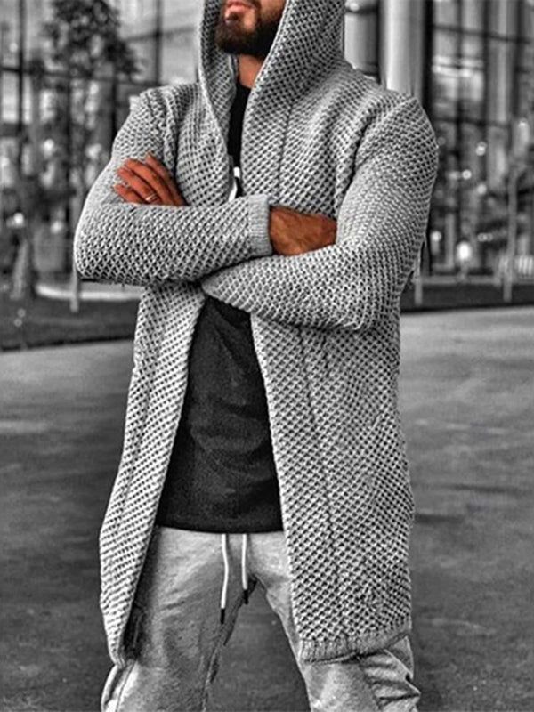 Men’s hooded long sleeve knitted sweater cardigan - Grey / S