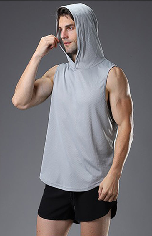 Men’s Hooded Woven Polyester Sports Vest - Grey / M