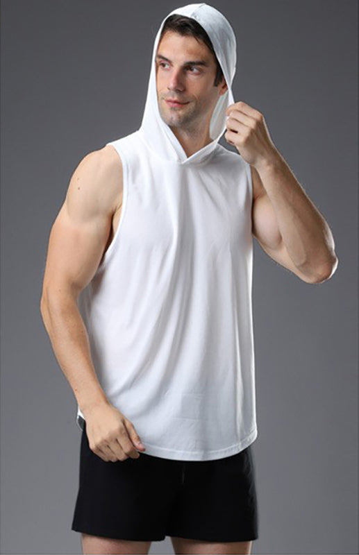 Men’s Hooded Woven Polyester Sports Vest - Raw white off white / M