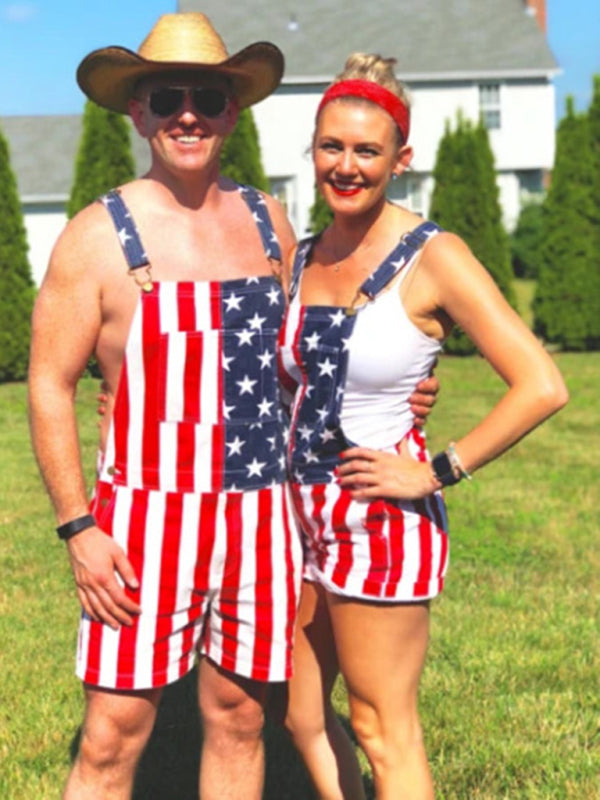 Men’s Independence Day Flag Print Couple Overalls