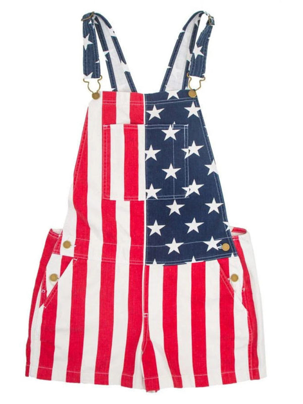 Men’s Independence Day Flag Print Couple Overalls