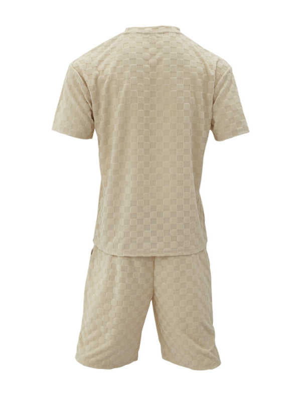 Men’s jacquard checkerboard spring and summer loose sports and leisure two-piece suit