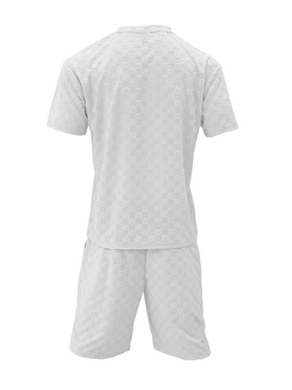 Men’s jacquard checkerboard spring and summer loose sports and leisure two-piece suit