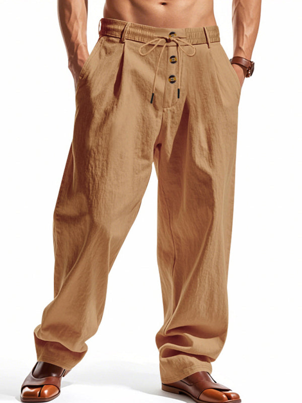 Loose tan-colored linen casual pants for men, breathable and comfortable everyday wear