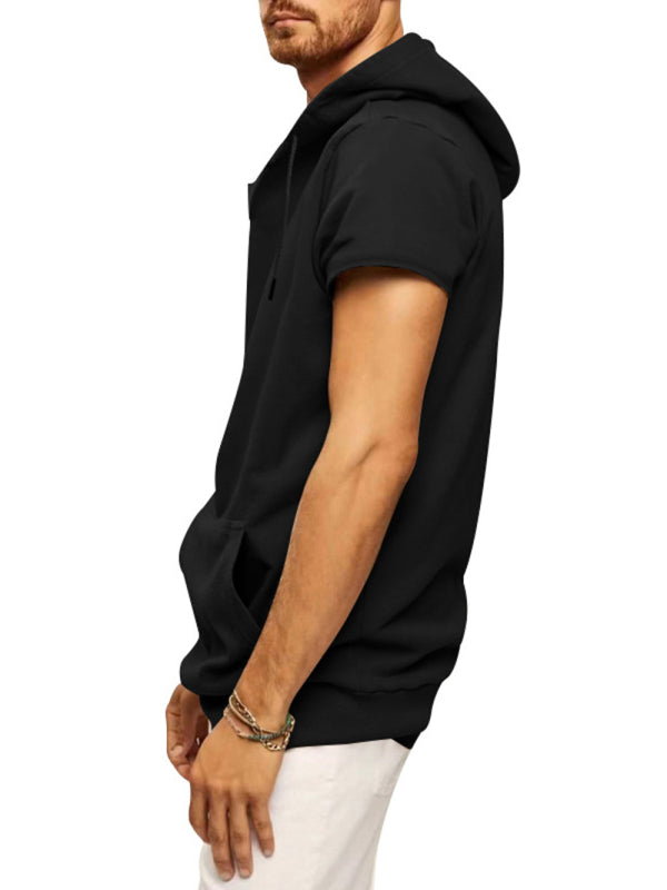 Men’s knitted all-match casual hooded short-sleeved T-shirt
