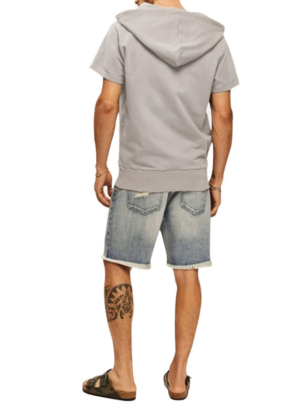 Men’s knitted all-match casual hooded short-sleeved T-shirt