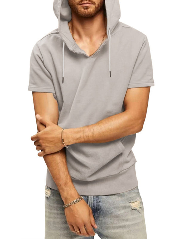 Men’s knitted all-match casual hooded short-sleeved T-shirt