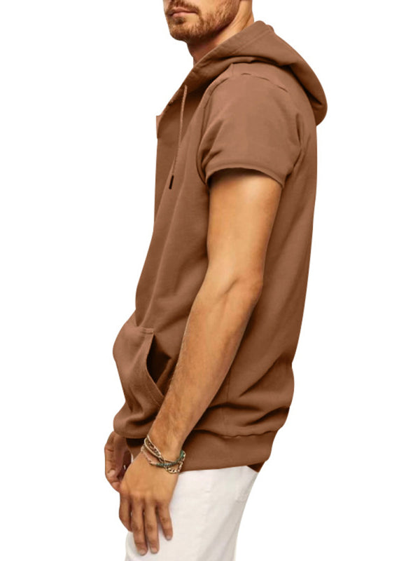 Men’s knitted all-match casual hooded short-sleeved T-shirt