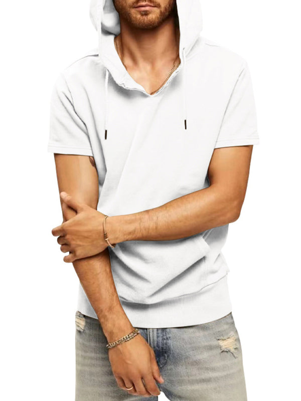 Men’s knitted all-match casual hooded short-sleeved T-shirt