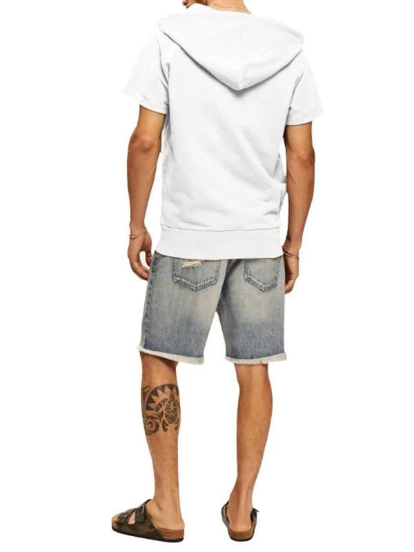 Men’s knitted all-match casual hooded short-sleeved T-shirt