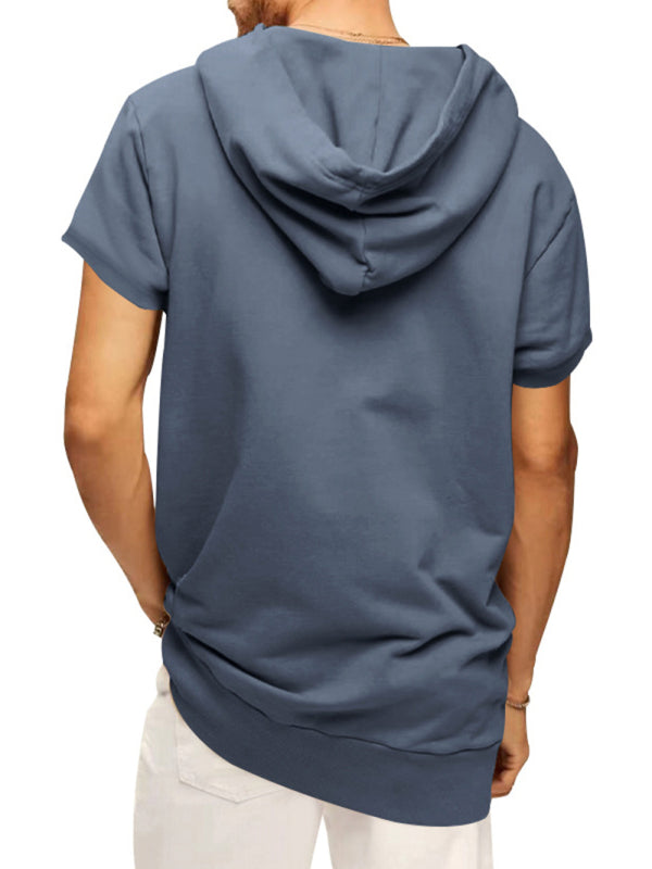 Men’s knitted all-match casual hooded short-sleeved T-shirt