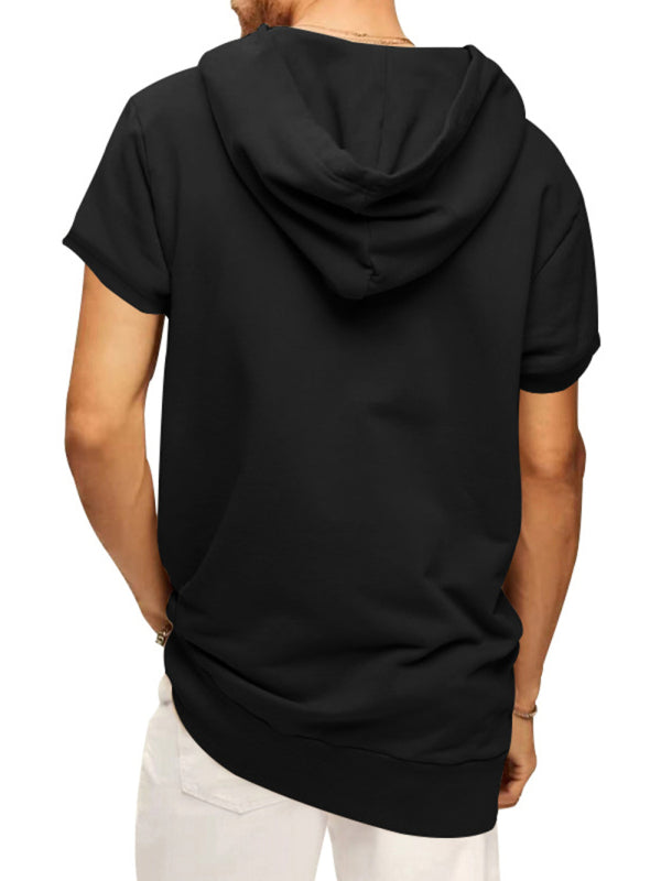 Men’s knitted all-match casual hooded short-sleeved T-shirt
