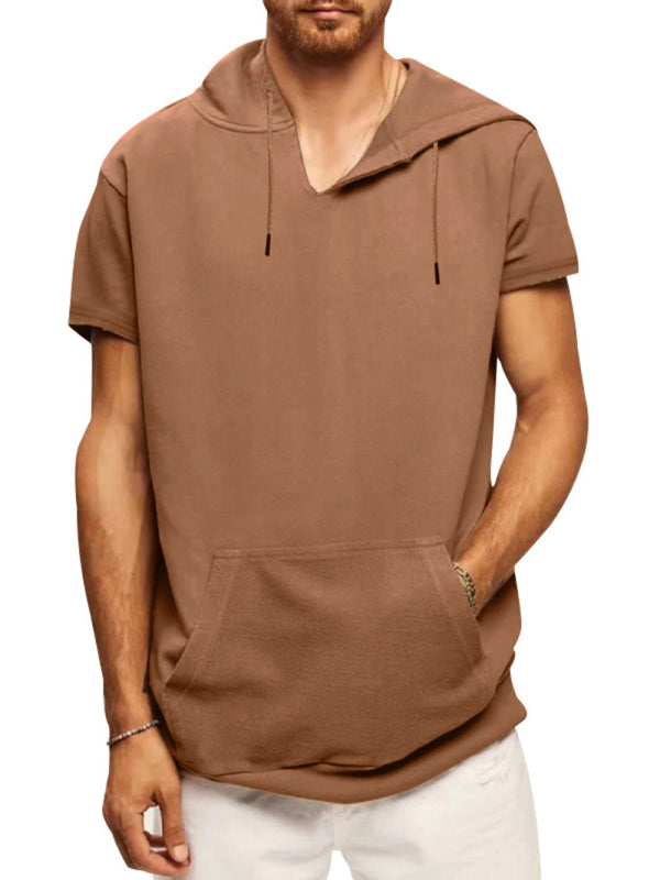 Men’s knitted all-match casual hooded short-sleeved T-shirt