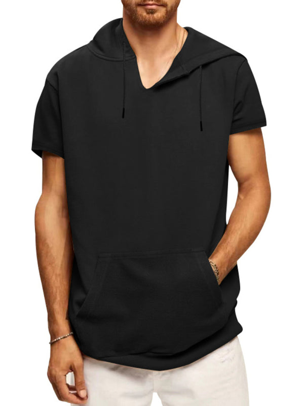 Men’s knitted all-match casual hooded short-sleeved T-shirt