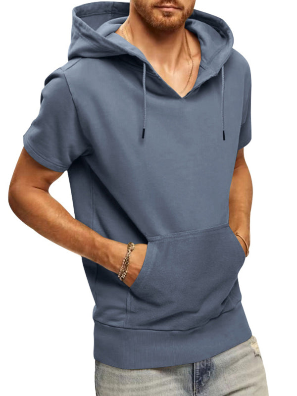 Men’s knitted all-match casual hooded short-sleeved T-shirt