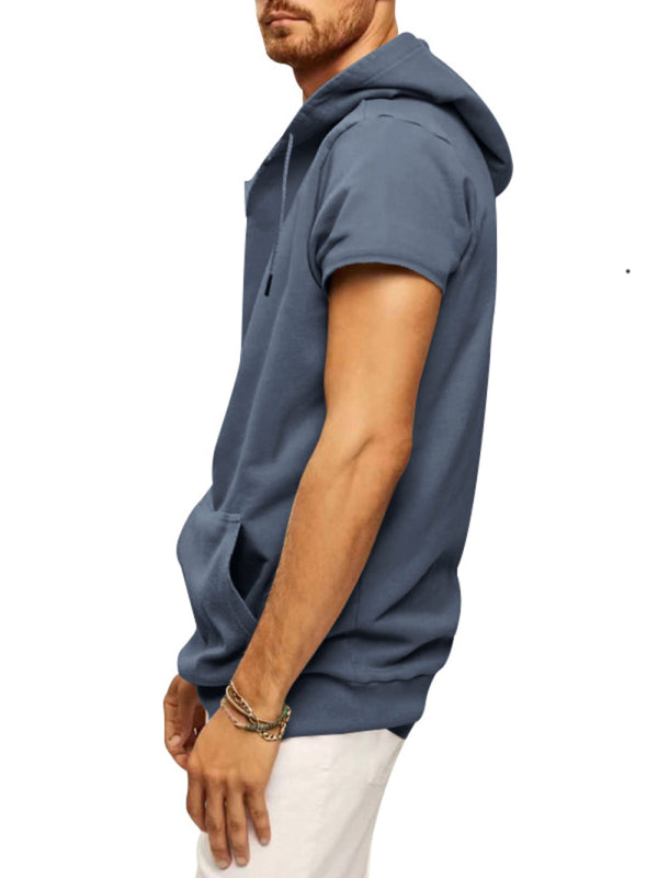 Men’s knitted all-match casual hooded short-sleeved T-shirt
