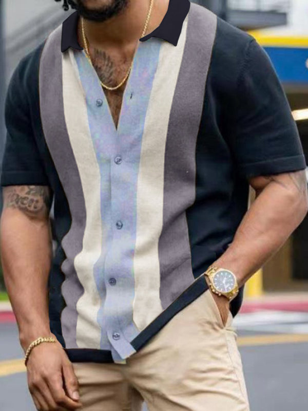 Men’s knitted casual light business color matching short-sleeved cardigan