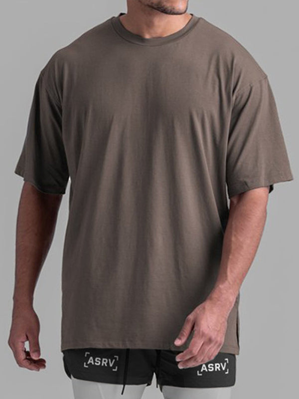 Men’s knitted casual sports round neck short-sleeved quick-drying T-shirt - Brown / M