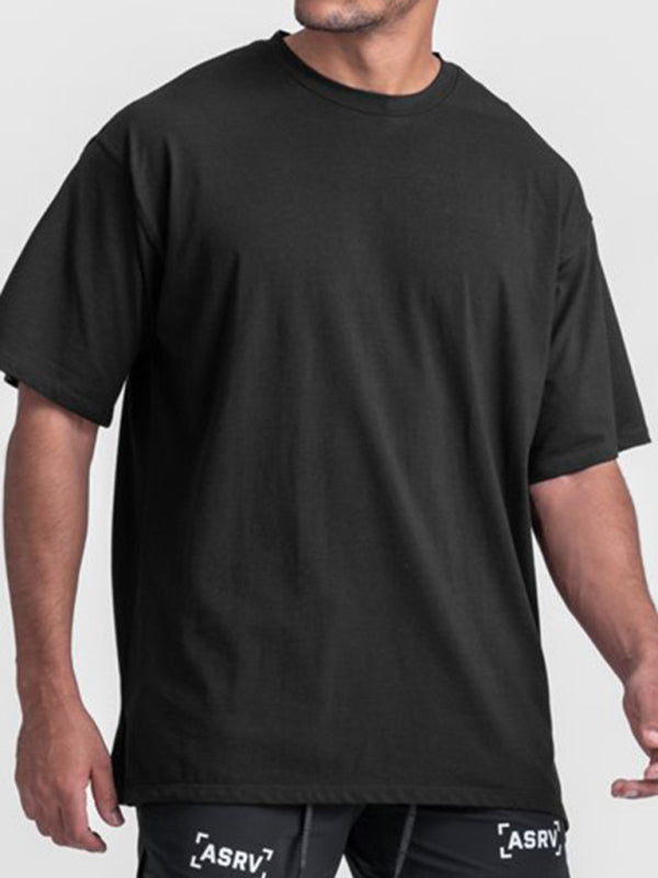 Men’s knitted casual sports round neck short-sleeved quick-drying T-shirt - Black / M