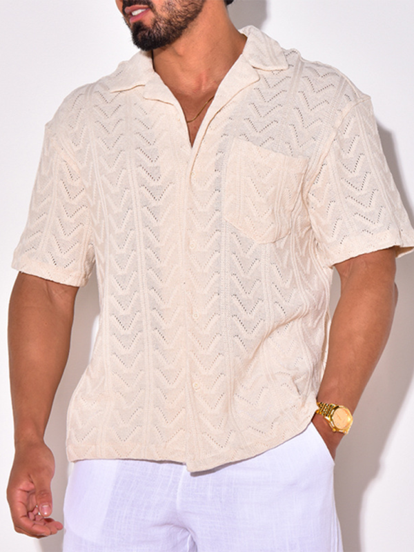 Men’s knitted short-sleeved loose T-shirt street casual tops - Pastel pink / S