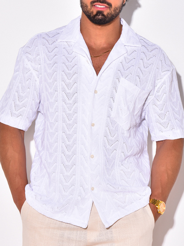 Men’s knitted short-sleeved loose T-shirt street casual tops - White / S