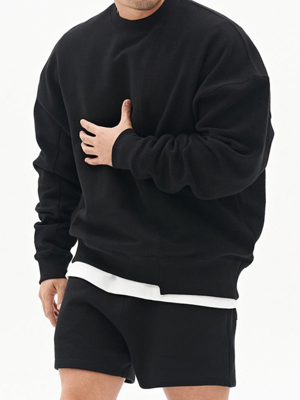Men’s Knitted Stitching Solid Color Casual Crew Neck Sweatshirt