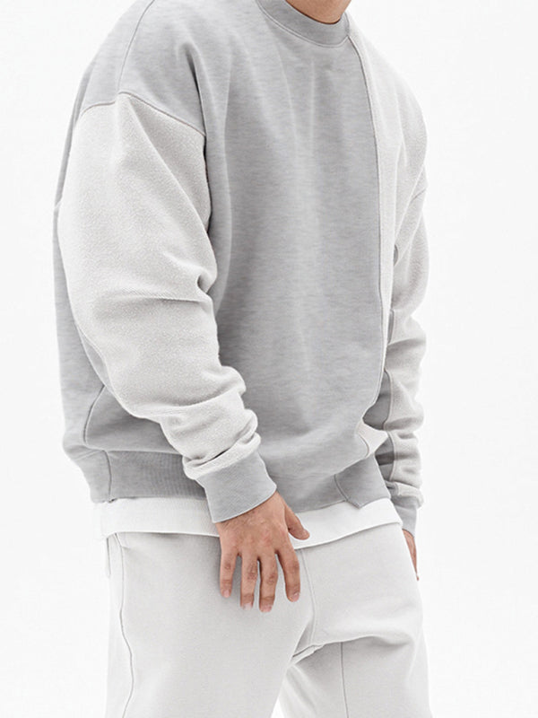 Men’s Knitted Stitching Solid Color Casual Crew Neck Sweatshirt